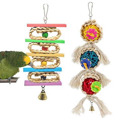 MEWTOGO Natural and Colorful Knots Block Parrot Chewing Toys for Medium Birds