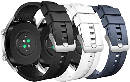 MoKo 3-Pack Band Compatible with Huawei Watch GT 2 Pro/GT 2e/GT 46mm/GT2 46mm/Watch 2 Pro/Galaxy Watch 3 45mm/Watch 46mm/Gear S3/Ticwatch Pro 3,22mm Soft Silicone Strap,Black/White/Midnight Blue