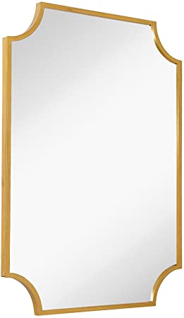 Hamilton Hills Gold Metal Framed Wall Mirror Scalloped Shape Mirror 30" x 40" Solid Horizontal or Vertical Vanity Mirror