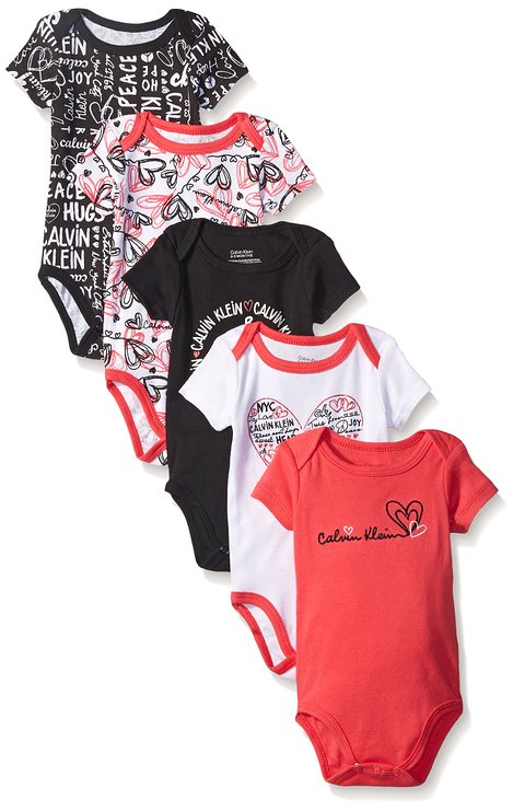 Calvin Klein Baby-Girls 5 Pack Bodysuit Printed and Solid