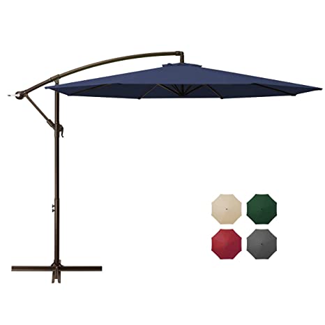 DOMICARE 10ft Offset Hanging Patio Umbrella with 8 Ribs, Outdoor Market Umbrella Easy Tilt Adjustment, Cantilever Umbrella for Backyard, Poolside, Lawn and Garden, Navy