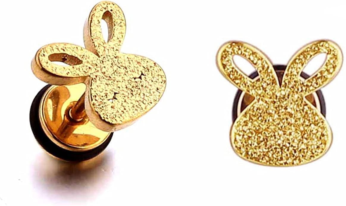 YC_jewelry 2-4PCS Stainless Steel Earring Studs 16G(1.2mm) Rabbit Shape Screw Back Stud Earrings Body Piercing Jewelry