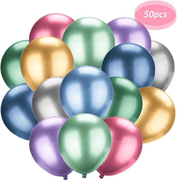 Fanuk Metallic Party Balloons, 50pcs 12 inch Chrome Latex Birthday Party Balloons for Baby Shower,Christmas Decorations Bridal Shower,Valentine's Day and Graduation Party