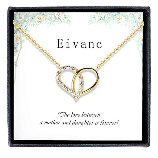 Eivanc Plating Gold Mother Daughter Pendant Necklace Two Interlocking Infinity Double Circles or Heart Zircon Necklace Mothers Day Jewelry Birthday Gift