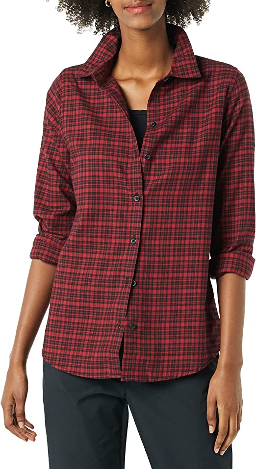 Amazon Essentials Women's Classic-Fit Long-Sleeve Lightweight Plaid Flannel Shirt