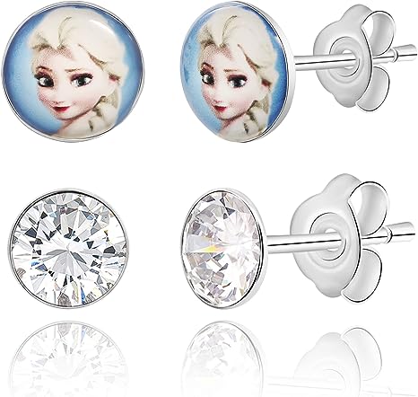 Disney Frozen Stud Earrings Set - Clear Crystal Stud Earrings and Elsa Earrings - Frozen Earrings - Elsa Jewelry - Disney Earrings