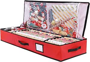 Wrapping Paper Storage Container, Ohuhu Christmas Gift Wrap Organizer, 600D Oxford Cloth Tear-Resistant and Waterproof with 2 Large Pockets, 40.5'' Fits 18-24 Standers Rolls (Red)