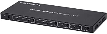 Monoprice Blackbird 4K HDMI Matrix 4x2 HDR 18G 4K@60Hz YCbCr 4:4:4 EDID Coaxial Audio Powered Switch Control Remote (139667)