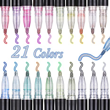 21 Colors Double Line Pen Markers Self Outline Pen Permanent Outline Metallic Markers for Gift Card, Drawing, Craft Projects, Posters, Painting, DIY Photo Album, Art