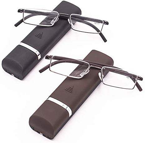 2 Pack Reading Glasses with Ultralight TR90 Frame Reading Rectangle for Metal Frame Women Men Eyelasses Half Rim Glasses with Case  2.5