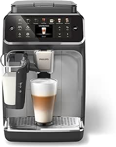 Philips Series 4400 Machine à Espresso LatteGo Automatique, Technologie SilentBrew, Quick Start. Café Aromatique de Grains Fraîchement Moulus, 12 Boissons Chaudes et Froides, Noir Chromé (EP4444/90)