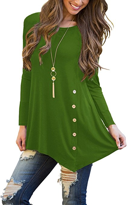 VIISHOW Women's Long Sleeve Scoop Neck Button Side Tunic Top