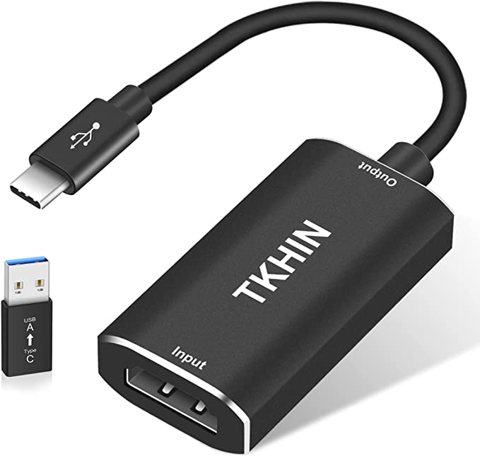 TKHIN Capture Card, Audio Video Capture Card HDMI Game Capture to USB 1080p 60fps, with Type-C to USB Adapter Converter, 4K Full HD Game Capture Low Latency Record for Live Streaming/Gameplay Console Black