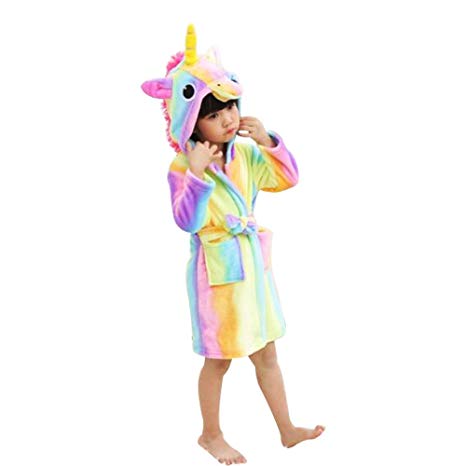 UsHigh Kids Bathrobe Soft Plush Unicorn Robe Warm Hooded Nightgown Unisex Gifts