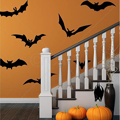 Halloween XL Bats Set of 8 wall decal stickers Halloween spooky scary self adhesive removable