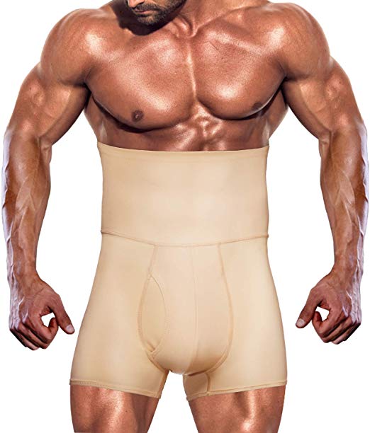 Wonderience Men Boxer Briefs Open Fly High Waist Slimming Underwear Belly Girdle Body Shaper