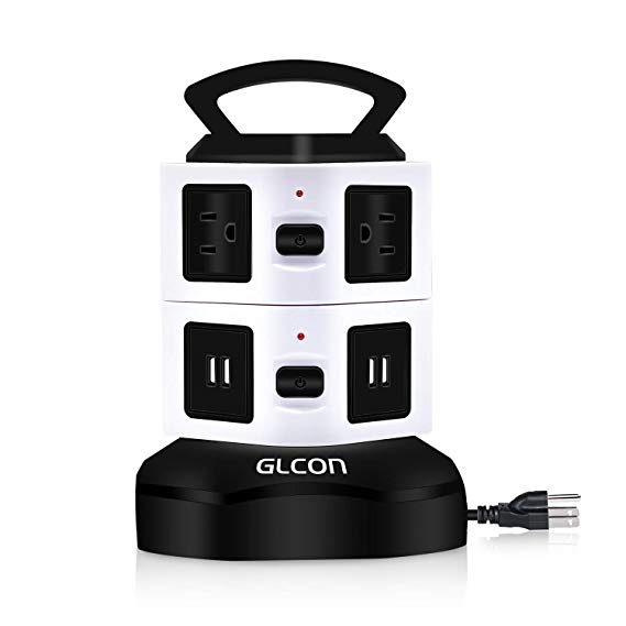 Power Strip Tower - GLCON Surge Protector Electric Charging Station 3000W 13A 16AWG 6 Outlet Plugs with 4 USB Slot 6ft Cord Wire Extension Universal Charging Station Office