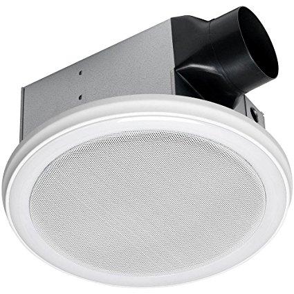 Homewerks Worldwide 7130-06-BT Bluetooth Bathroom Fan Decorative White 100 Cfm Stereo Speaker Exhaust LED Light and Remote
