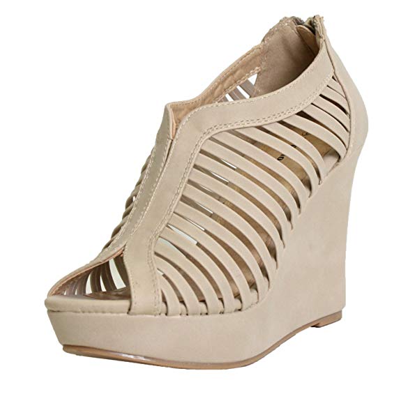 Top Moda Womens Denver-1 Gladiator Wedge Heel Sandals