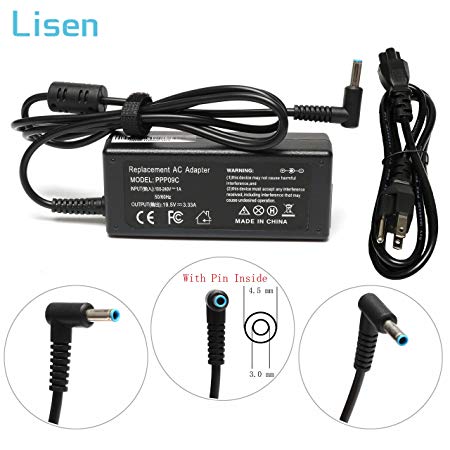 Lisen 19.5V 3.33A 65W AC Adapter Laptop Charger Replacement For HP Envy Touchsmart Sleekbook 15 17 M6 M7 Series,741727-001 710413-001 710414-001 709986-003 PPP009C H6Y89AA H6Y88AA power supply cord