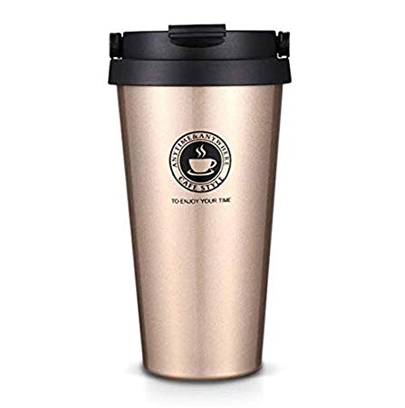 ORPIO (LABEL) Stainless Steel Vacuum Insulated Travel Tea and Coffee Mug -Insulated Cup for Hot & Cold Drinks, Travel Thermos Flask with Lid- Golden (500ML)