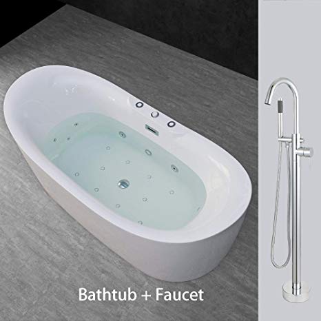 Woodbridge 71" Whirlpool Water Jetted and Air Bubble Freestanding Bathtub Overflow and Drain BTS1611,with Chrome Faucet F0002, B-0034   F-0002