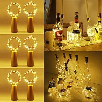 Vicloon Bottle Lights,6 Packs 2M 20 LED Cork Lights for Bottles,LED Bottle Light,Battery Operated Bottle Lights,Cork Shape Silver Wire Fairy Mini String Lights for Party,DIY,Decoration (Warm White)