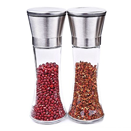 TTLIFE Salt and Pepper Grinder Set Portable and Convenient Size Stainless Steel Finish Salt and Pepper Grinder Manual Salt and Pepper Mill Ceramic Grinder Wheel Spice Grinder 2 Pieces