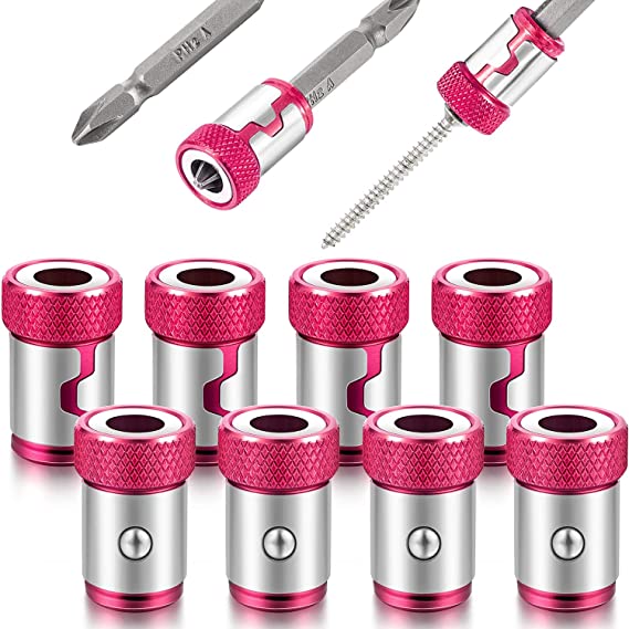 Magnetic Screw Ring Metal Bit Magnetizer Ring Screw Magnetic Holders, Applied to 1/4 Inch/ 6.35 mm Hex Screwdriver and Power Bits (8, Red)