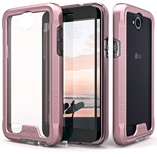 Zizo ION Series compatible with LG X Charge Case Military Grade Drop Tested with Tempered Glass Screen Protector LG X Power 2 LV7 Case ROSE GOLD CLEAR