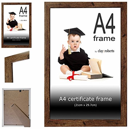 A4 Brown Photo Frame, Wooden Picture Frame, Certificate Frame, Freestanding and Wall Mountable