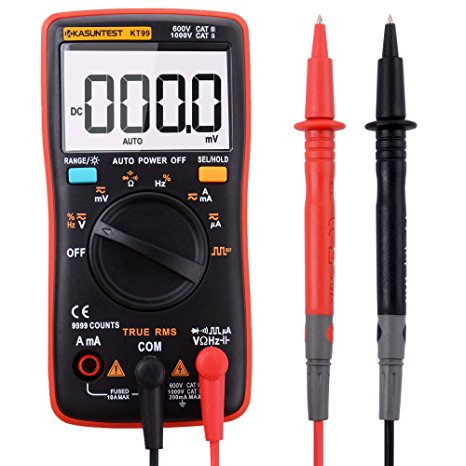 KASUNTEST 9999 Counts True RMS Digital Multimeter with AC/DC/ Square Wave Function Battery Included Red&Black