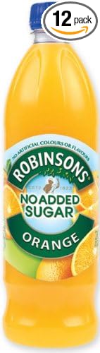 Robinson's Orange Fruit Drink, No Added Sugar, 1 Liter Plastic Bottles (Pack of 12)