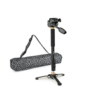 Koolertron Professional Camera Monopod with Removable Camera Tripod Base,3-way Fluid Pan-Head and Carrying Bag