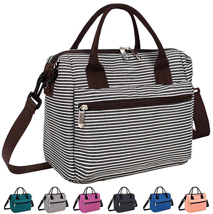 Venture Pal Lunch Box Insulated Lunch Bag with Adjustable Shoulder Strap, Water Resistant Leakproof Cooler Bag Lunch Container for Women/Men/Kids/Work/School/Picnic (White Stripe)