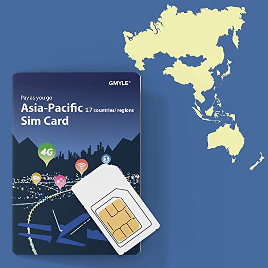 Prepaid SIM Card for Japan, Thailand, China, Vietnam - Unlimited/ 14 Days, Asia Pacific 17 Countries GMYLE 4G LTE 3G Travel Data, Reusable and Support Online Top up (No Message & Call, Unlocked Phone)