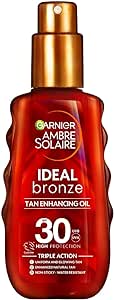 Garnier Ambre Solaire Ideal Bronze Protective Oil Sun Cream Spray SPF30, High Sun Protection Factor 30, Shea Butter, Water Resistant & Non Greasy Sunscreen, UVA & UVB Protection, 150ml