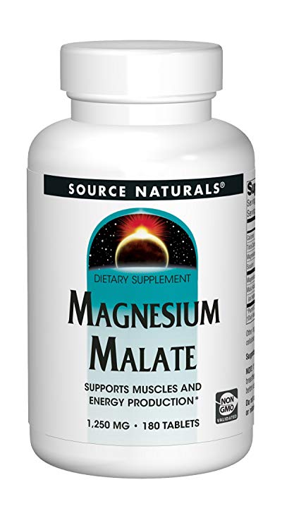 Source Naturals Magnesium Malate 1250mg, Supports Muscles and Energy Production,180 Tablets