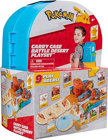 Pokemon Carry CASE Battle Desert PLAYSET - Portable Transforming Playset with Action Features and 2-inch Pikachu Battle Figure