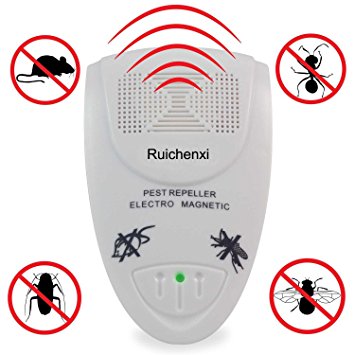 Ruichenxi ® Ultrasonic and Electromagnetic Indoor Pest Repeller - Effective Control of Rodents and Pests including Rats, Mice, Fleas, Insects, Spiders and other Bugs. 100% Safe for Humans and Pets