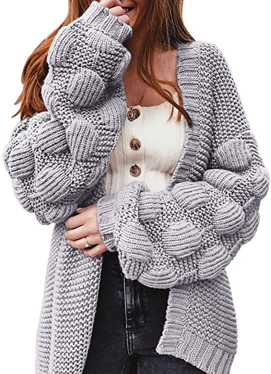 Ferbia Women Oversized Cardigan Knitted Cute Chunky Sweaters Wrap Long Fall Pom Pom Open Front Knit