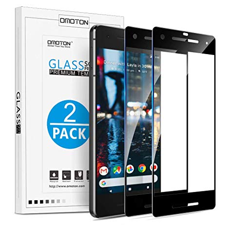 OMOTON 3D Full Coverage Tempered Glass Screen Protector for Google Pixel 2 5.0 inch [2 Pack]