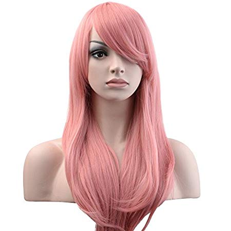 YOPO 28" Wig Halloween Long Big Wavy Hair Women Cosplay Party Costume Wig(Pink)