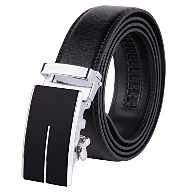 JINIU Men's Leather Belt Automatic Buckle 35mm Ratchet Dress Black Belts Boxed