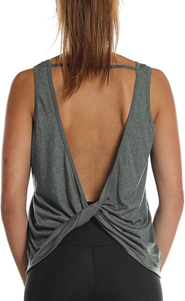 icyzone Workout Tank Tops for Women - Open Back Strappy Athletic Tanks, Yoga Tops, Gym Shirts