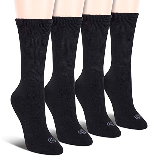 Doctor's Choice Women's Non-Binding Circulatory Diabetic 4 Pack Cushioned Crew & Quarter Socks, Shoe Size 4-10