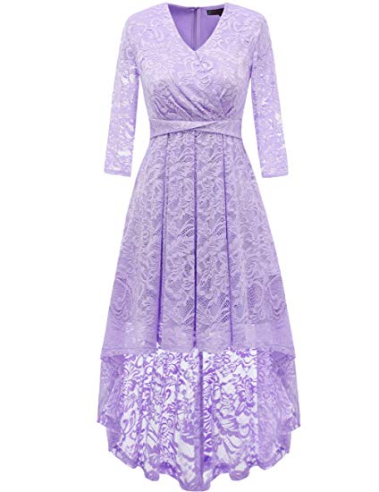 DRESSTELLS Women's Bridesmaid Dress Hi-Lo Floral Lace Cocktail Party Swing Dress