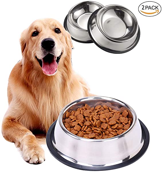 TEESUN Stainless Steel Dog Bowls, 2 Single Bowl for Dog Food and Water Raised Pet Eating Dishes for Small Medium Dog, Cats, Puppies with Non Slip Rubber Base
