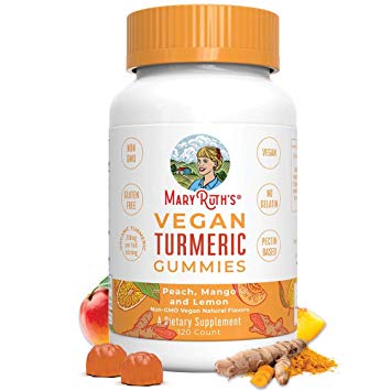 Vegan Turmeric Gummies by MaryRuth - Organic Turmeric Curcumin Extract - Anti-inflammatory - Antioxidant - Brain Function - Chewable - Non-GMO - Peach, Mango & Lemon - 250 mg per Serving - 120 Count