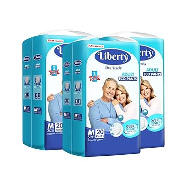 Liberty Eco Adult Diaper Pants, Medium (M) Size, 60 Count, Waist Size (61-115cm | 24-45 inches), Unisex, High Absorbency, Leak Proof, Overnight Protection, Pack of 3, 20 count/pack